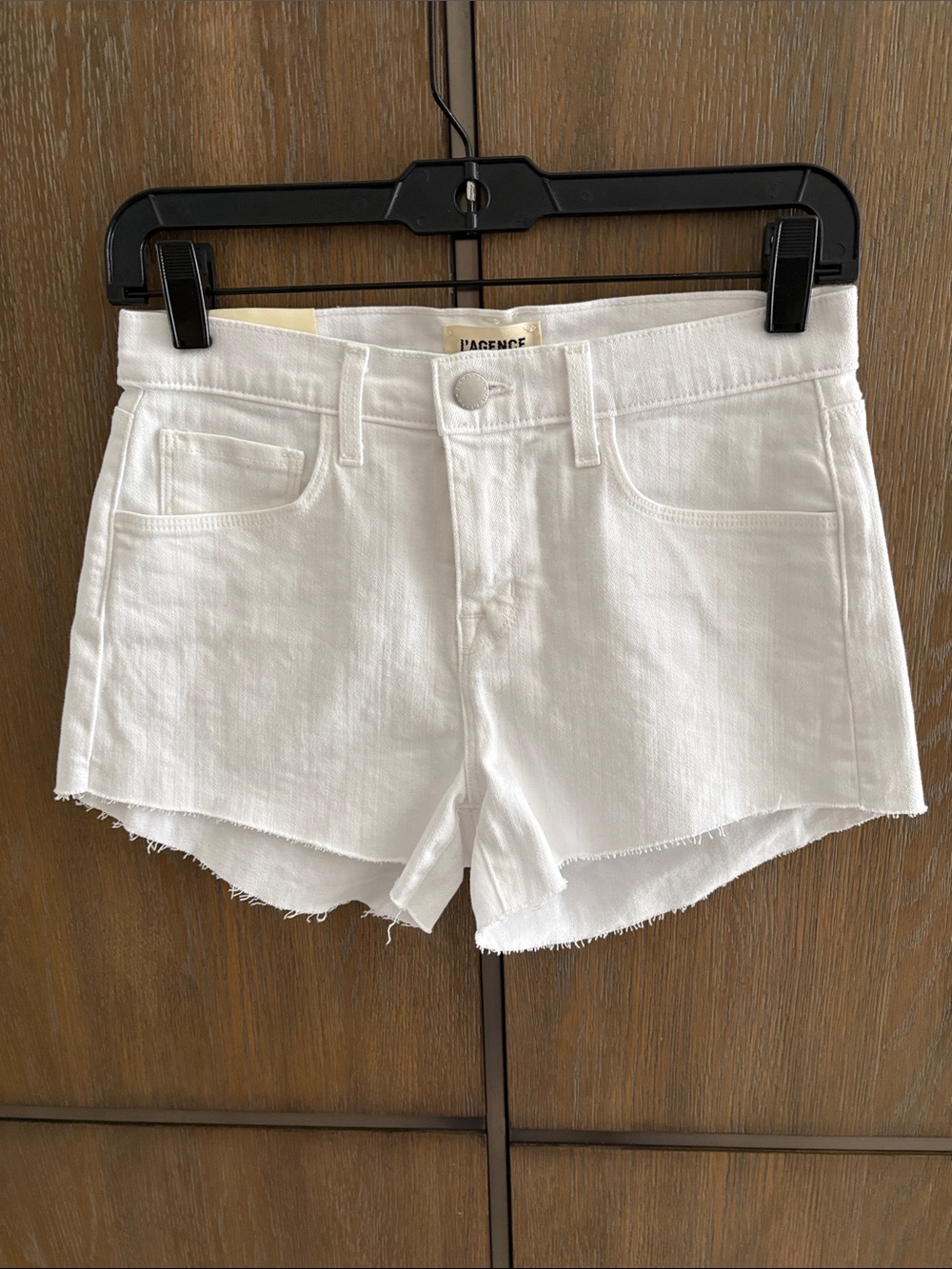 L'AGENCE White Frayed Hem Denim Shorts